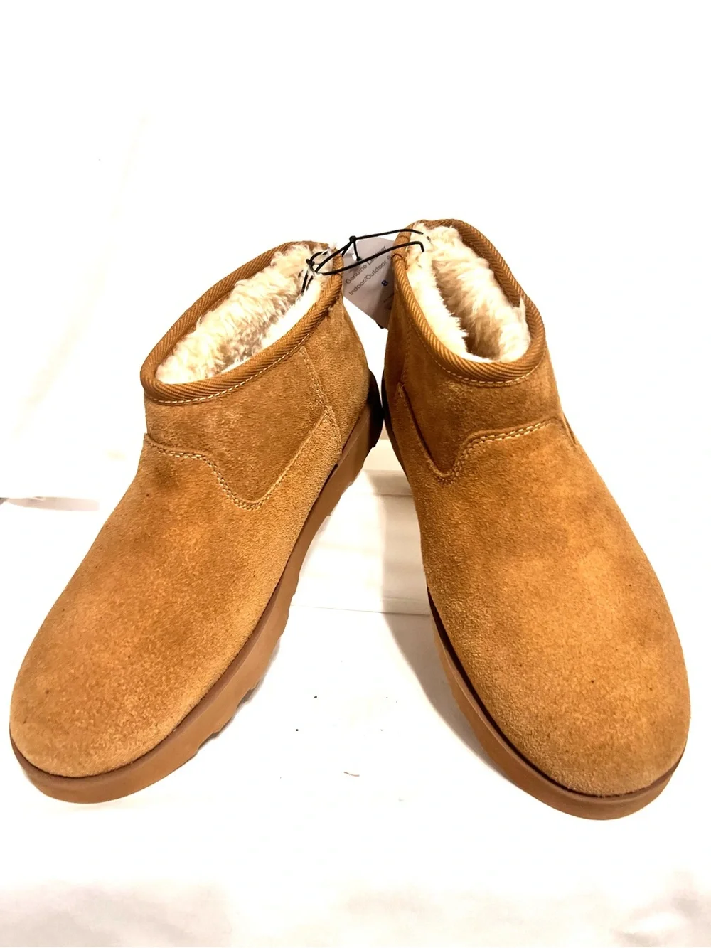 Time and Tru-NWT-Women's Ankle Boots-Tan-Leather Suede-Slip On-Sz. 8-Faux Fur